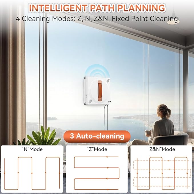 MIXILIN Window Cleaning Robot, 3000Pa Auto Windоw Cleaner Robot with Intelligent Path Planning & Edge Detection, Anti-Drop Prоtection, Dual Spray, Cleaner Tool for Tiles Railing Glass