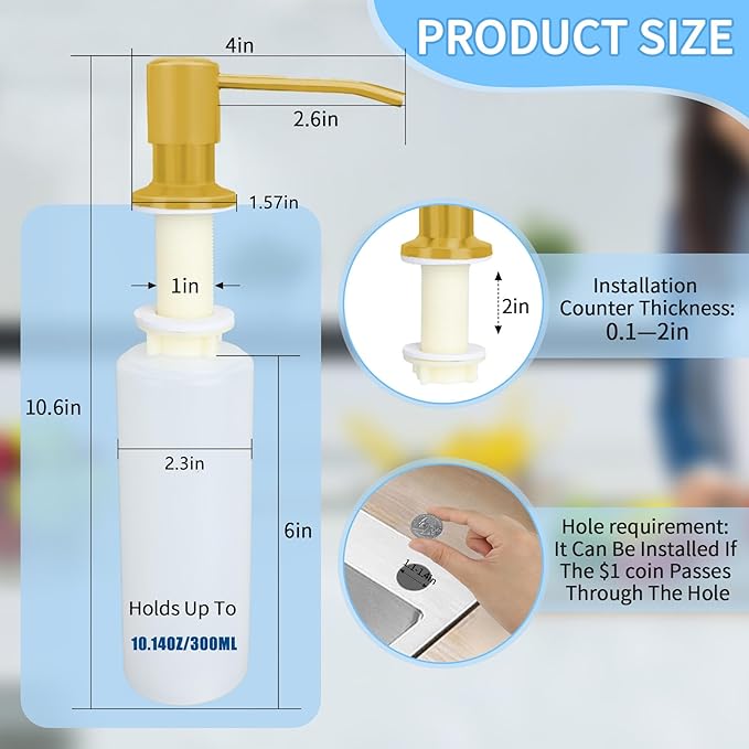 Soap Dispenser for Kitchen Sink Black Built in Soap Dispenser Pump Dish Liquid Countertop with Bottle