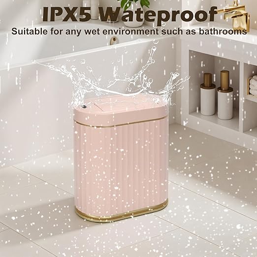 Bathroom Trash Can with Lid Butterfly 2 Gallon Sensor Trash can, Dorm Decor Waterproof Garbage Can, Automatic Slim Trash Bin, Under-Counter Wastebasket for Kitchen, Bedroom, Living Room, Pink