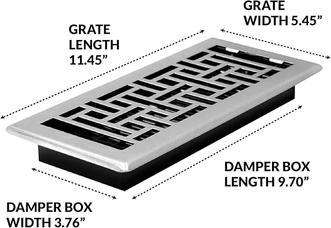 Decor Grates (4-Pack) AJH410-NKL Oriental Floor Register, 4x10 Inches, Brushed Nickel Finish