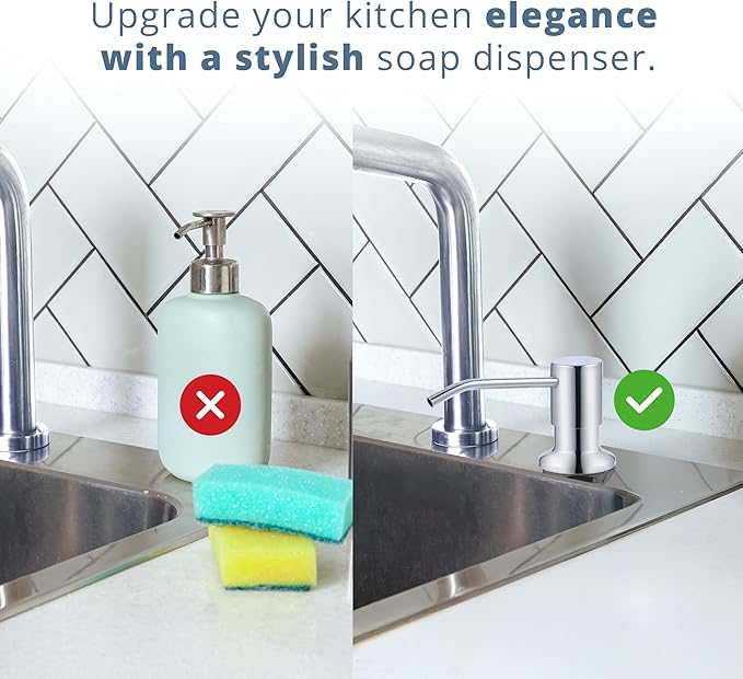 SBEN Built-in Kitchen Sink Soap or Lotion Dispenser Set, Stainless Steel, Chrome Pump, 17 oz PET Bottle, Durable ABS Head, 360° Rotation (Chrome)