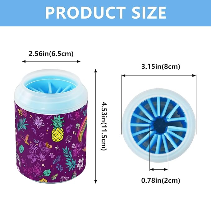 Dog Paw Cleaner Cups for Dogs Pet Foot Washer Paw Scrubber for Medium Small Large Dogs Cats Cleaning Cup Purple Turtles Pineapple Rainbow