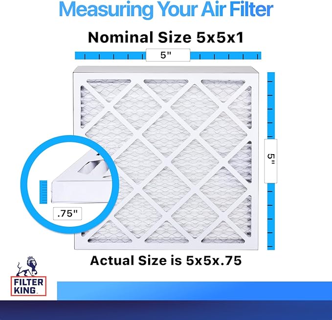 Filter King 5x5x1 Air Filter | 4-PACK | MERV 8 HVAC Pleated A/C Furnace Filters | MADE IN USA | Actual Size: 5 x 5 x .75"