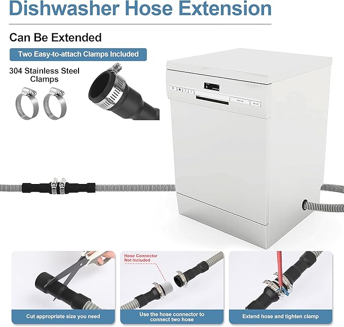 MyLifeUNIT Universal Dishwasher Drain Hose, 6.7 Ft Dishwasher Discharge Hose Extension, Corrugated and Flexible Dishwasher Hose Drain Replacement with 2 Clamps, Fits 11/16",1" and 1-1/8"