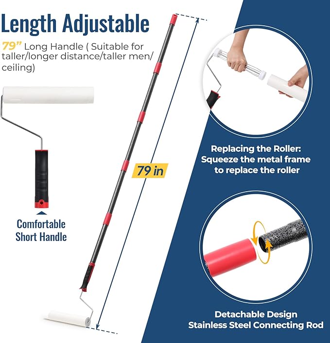 Lint Rollers for Pet Hair Extra Sticky, 9.45" Wide Large Lint Roller, 240 Adhesive Sheets Rollers, 79" Long Handle Sticky Mop for Carpets, Clothing, Floor, Bed, Home Cleaning, Loving Pet Owners