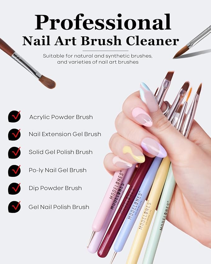 Modelones Nail Art Brush Cleaner & Restorer 80ml/2.71 Fl.Oz for Gel Polish/Nail Extension Gel/Nail Art Liner/Dip Powder/Acrylic Builder Manicure Brush DIY Salon at Home