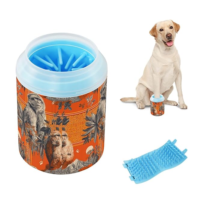 Dog Paw Cleaner Cups for Dogs Pet Foot Washer Paw Scrubber for Medium Small Large Dogs Cats Cleaning Cup Orange Monkeys Mountains Moon