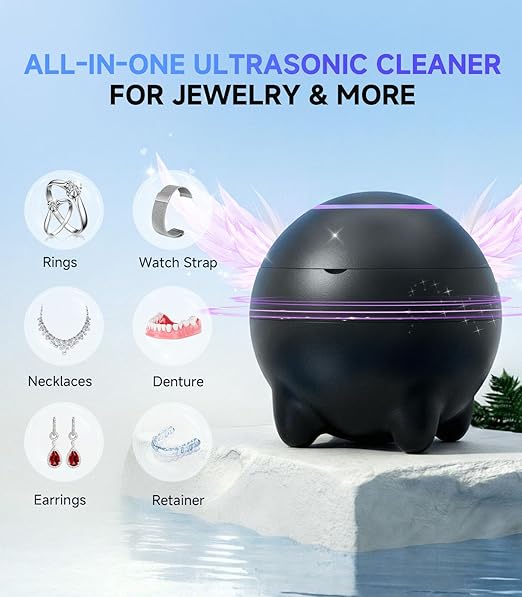 Ultrasonic Jewelry Cleaner Machine, 45KHz Retainer Cleaner Ultrasonic Professional for Aligner, Mouthguard, Ring, Earrings Sterling Silver Deep Cleaner with 4 Modes, Low Noise, 304Stainless Steel Tank