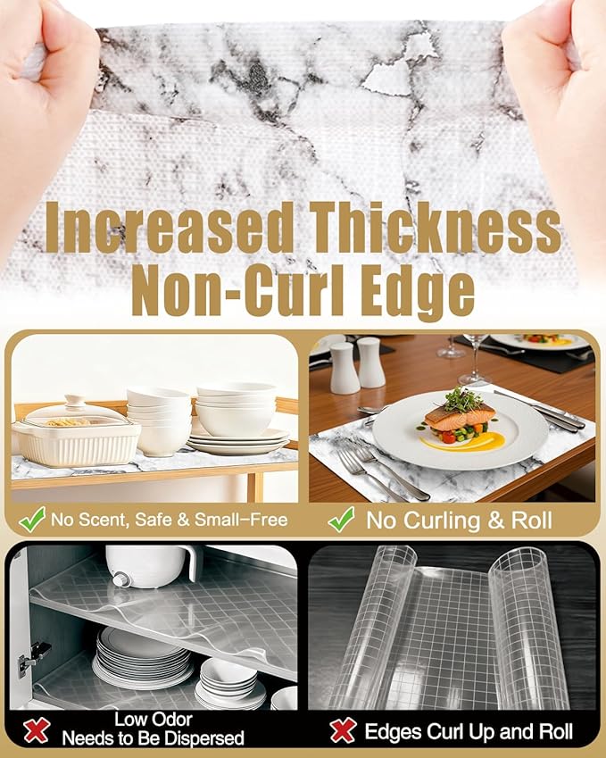 Shelf Liners for Kitchen Cabinets Non-Adhesive, Non-Slip Thickened Shelf Paper Waterproof Washable for Drawer Dresser Pantry Shelve Bathroom Protector Liner