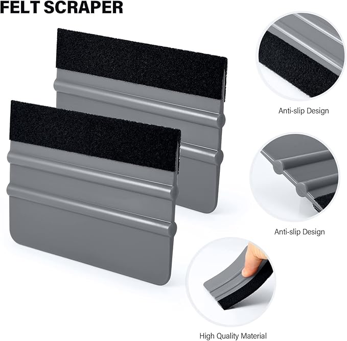 Gomake Vehicle Vinyl Wrap Window Tint Film Tool Kit Include 4 Inch Felt Squeegee, Retractable 9mm Utility Knife and Blades, Zippy Vinyl Cutter and Mini Go Corner Squeegee for Car Wrapping