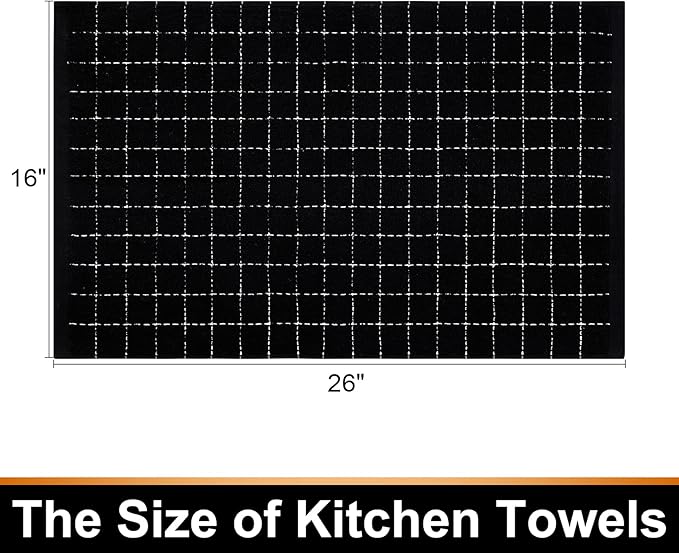Mordimy 100% Cotton Terry Cloth Kitchen Towels, Super Soft and Absorbent Dish Towels for Drying, Checkered Designed Hand Towels for Kitchen, 16 x 26 Inches, 6 Pack, Black