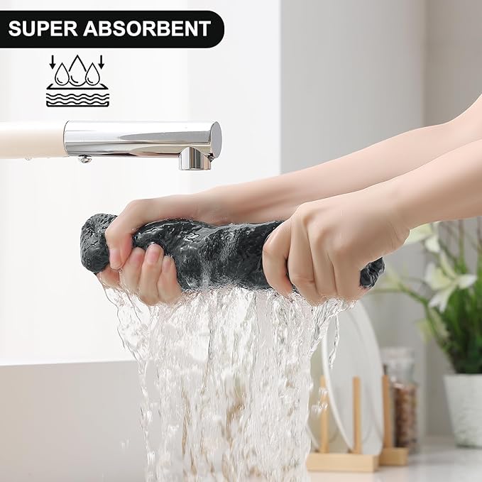 Homaxy 100% Cotton Kitchen Towels and Dishcloths Set, 12 x 12 Inches and 13 x 28 Inches, Set of 16 Bulk Kitchen Towels Set, Ultra Soft Absorbent Dish Cloths for Washing Dishes, Black