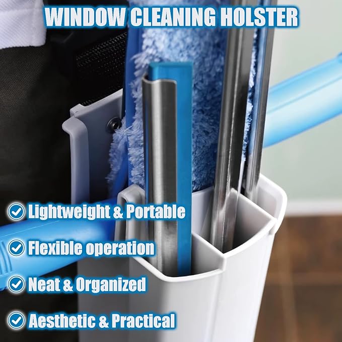 Window Cleaning Holster with Belt, Removable Side Bucket, Detachable Squeegee Holder Tool, Carry Multiple Tools on Waist, Ideal Cleaners Kit