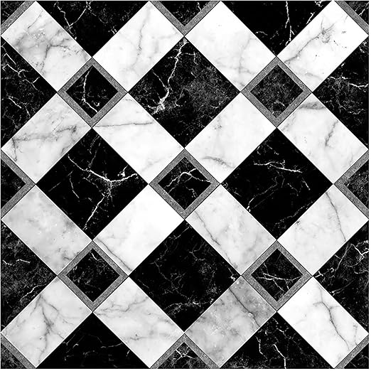 Nuxovilar Peel and Stick Vinyl Floor Tiles, 11.8"x11.8" Black & White Marble Diamond Pattern, 10-Pack Self-Adhesive Flooring