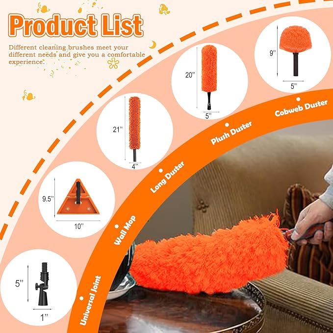 20FT Reach Dusters for Cleaning, Ceiling Fan Cleaner Duster with Extension Pole, Wall and Baseboard Cleaner Mop with Handle for Window Cobweb Fan Blade and High Ceiling