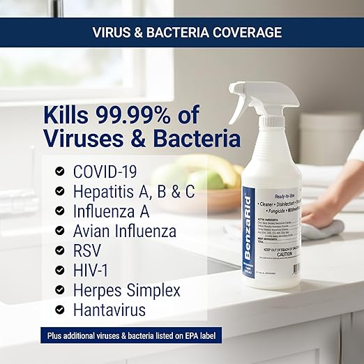 Hospital Disinfectant Virucide Spray Kills 99.99% of MRSA, COVID-19, H5N1, Staph, Avian Flu, Bacteria & Mold | EPA Reg. for Medical, Dental, Veterinary, Farm & Home Use 32 oz
