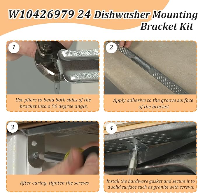 W10426979 24" Dishwasher Mounting Bracket Kit - Fits Granite & Quartz Countertops - Compatible with Whirlpool, KitchenAid,Maytag,Dishwasher Mounting Bracket,8269145,AP5607641,231179,AH3632890and More