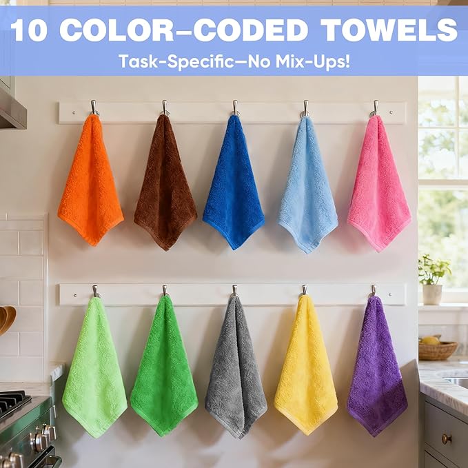 10 Colors Microfiber Cleaning Cloths, 50 Pack Assorted Cleaning Rags, Highly Absorbent Microfiber Towels for Car, Kitchen, Bathroom and Household Cleaning, 11.8"X11.8"