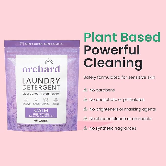 Orchard Laundry Detergent Powder Natural Deep Cleaning Laundry Powder for Sensitive Skin - Lavender Chamomile - Plant Based Effective Ingredients - 90 Loads - Enzyme-Powered, Eco Friendly Detergent