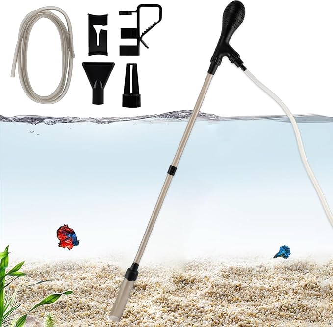 Small Fish Aquarium Gravel Cleaner Kit - Manual 80GPH Strong Suction Gravel Vacuum for Aquarium, Water Changer, Sand Washer, Glass Cleaner & Waste Remover for 5-80 Gallon Tanks, 200cm Hose