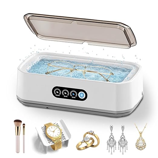 Ultrasonic Jewelry Cleaner Machine: 49KHz Ultrasonic Cleaner with 3 Cleaning Modes for Jewelry,Glasses,Rings,Watch Strap,Dentures,Retainers,Coins,Earring,650ML 304 Stainless Steel Tank(White)