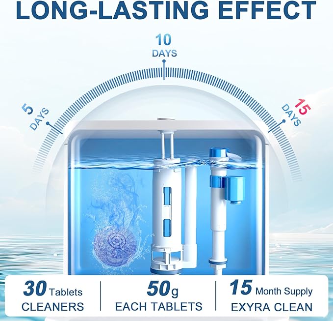 Automatic Toilet Bowl Cleaner Tablets Blue Gel Toilet Tank Cleaners, Septic-Safe Hard Water Ring Stain Remover, Prevent Stain Build Up Bathroom Cleaning & Deodorizer - 60 Tabs