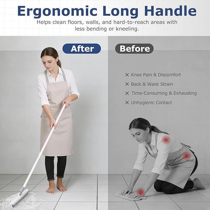 Grout Brush with Long Handle, Floor Cleaning Scrubber with Stiff Bristles for Tile Line, Shower, Crevice, Bathroom, Kitchen and Hard-to-Reach Corners