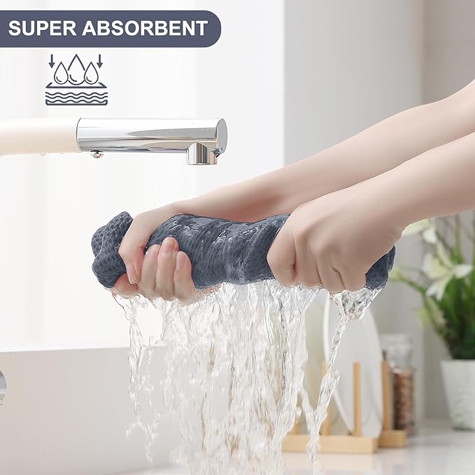 Homaxy 100% Cotton Kitchen Towels and Dishcloths Set, 12 x 12 Inches and 13 x 28 Inches, Set of 16 Bulk Kitchen Towels Set, Ultra Soft Absorbent Dish Cloths for Washing Dishes, Dark Grey
