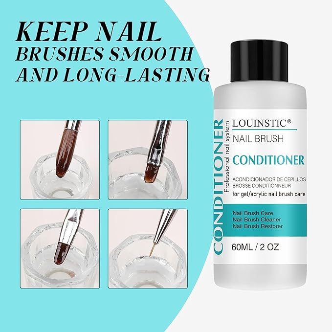 LOUINSTIC Nail Art Brush Cleaner 2 oz - Nail Brush Cleaner and Conditioner for Solid Gel Polish/Nail Extension Gel/Acrylic Nail Brushes, Quickly and Easily Acrylic Nail Brush Cleaner and Restorer