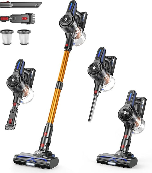 NADALY Cordless Vacuum Cleaner, 500W 40KPA Stick Vacuum with 45min Runtime, Anti-Tangle Self-Standing Vacuum Cleaners for Home, Lightweight Vacuum for Hardwood Floor/Carpet/Pet Hair, Bronzed Gold