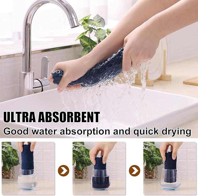 Homaxy 18 Pack Kitchen Dish Cloths (10 x 10 Inches, Navy Blue), Super Soft and Absorbent Coral Velvet Dish Towels, Nonstick Oil Fast Drying Microfiber Cleaning Cloth, No Lint Household Dishcloths