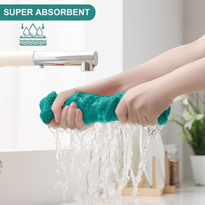 Homaxy 100% Cotton Kitchen Towels and Dishcloths Set, 12 x 12 Inches and 13 x 28 Inches, Set of 12 Bulk Kitchen Towels Set, Ultra Soft Absorbent Dish Cloths for Washing Dishes, Teal