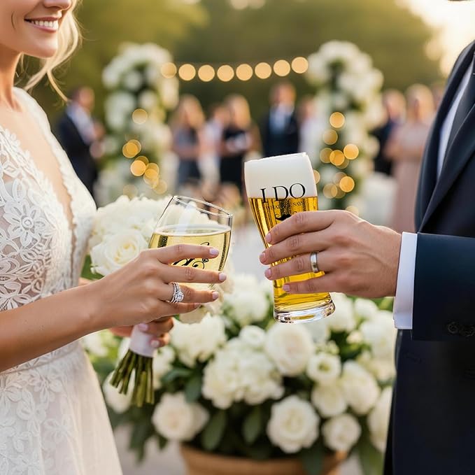 AW BRIDAL Wedding Gifts for Couples 2026, Mr and Mrs Wine Glasses and Beer Mug Set, Engagement Gift for the Couple, Bride and Groom Wedding Glasses with Wine Stopper, Bridal Shower Gifts for Bride