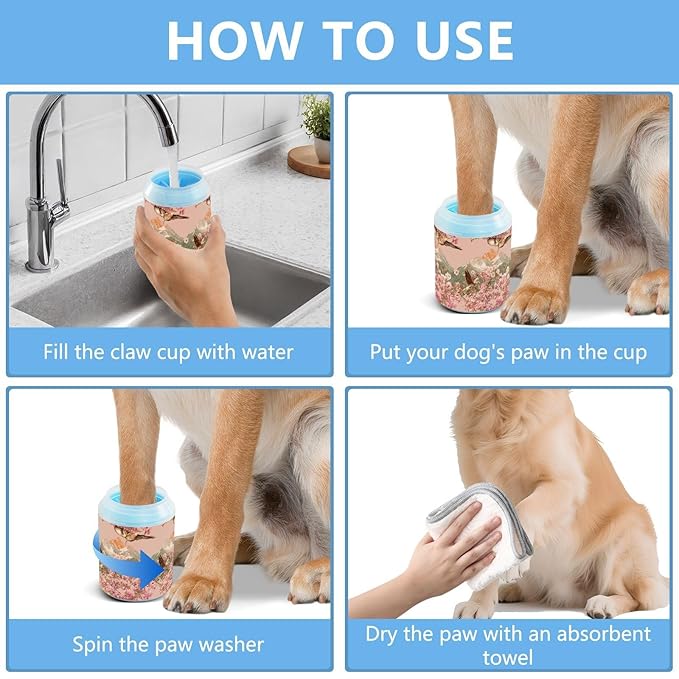 Dog Paw Cleaner Cups for Dogs Pets Foot Washer Paw Scrubber for Medium Small Cats Dogs Cute Cleaning Cup Pink Birds Cherry Mountains Flowers
