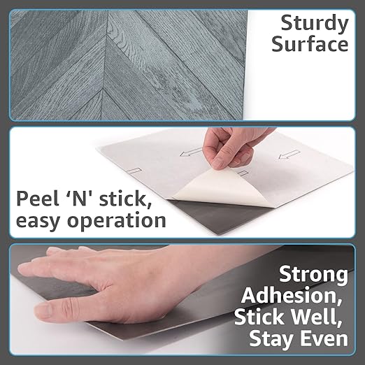 Art3d 10-Pack Herringbone Peel and Stick Vinyl Floor Tiles, 12" x 12" Self Adhesive Waterproof Wood Flooring Plank for Living Room, Kitchen, Bathroom, Bedroom, Cover 10 Sq. Ft, Grey