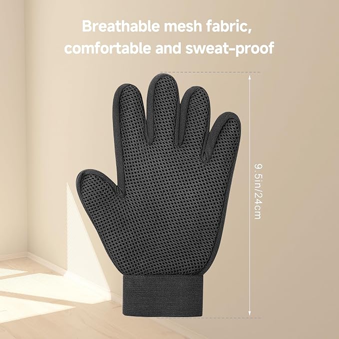 Pet Hair Removal Glove for Dogs & Cats, 2-Pack 2-in-1 Deshedding Brush & Massage Mitt - Grooming Gloves for Shedding Control, Bathing and Washing, Safe for Short/Long Hair Pets (Gray))