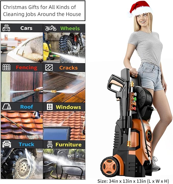 2026Upgraded Pressure Washer 5000PSI with Adjustable Touch Screen 8 Level, 34" Tall, 4 Quick Connect Nozzles,Inlet Hose&Filter&500mlFoam Cannon for Cars/Fences/Driveways/Home Cleaning,Red