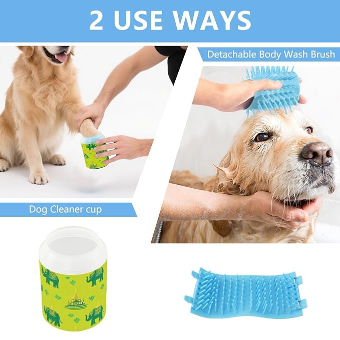Dog Paw Cleaner Cups for Dogs Pet Foot Washer Paw Scrubber for Small Medium Large Dogs Cats Cleaning Cup Green Elephants Temples
