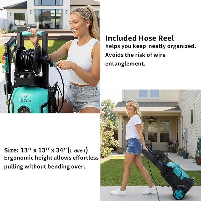 Pressure Washer 5000PSI with Adj-8-Level Touch Screen, 34" Tall Power Washer, 4 Quick Connect Nozzles, Inlet Hose&Filter&500mlFoam Cannon