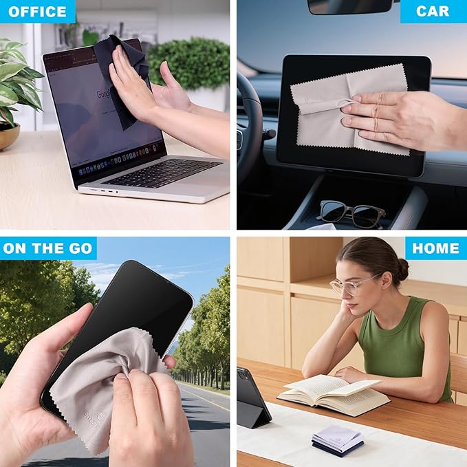 SmoTecQ 6 Pack Premium Microfiber Glasses Cleaning Cloths - Ultra Soft & Scratch Free for Eyeglasses, Sunglasses, Camera Lenses, Tablets & Screens - Washable & Reusable