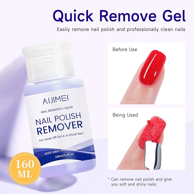 AIJIMEI 160ml Gel Nail Polish Remover Pump Dispenser Portable Acetone Nail Polish Gel Remover for Nail Art Easy to Handle Residual Nail Oil for Daily Nail Polish Remover Helper