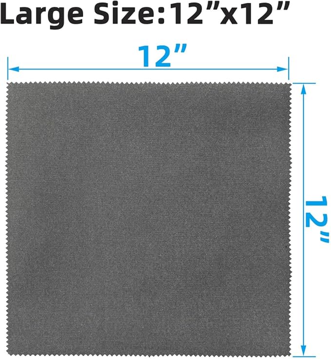 12 Pack Microfiber Gun Cleaning Cloth, 12"x12" Lint Free Gun Cleaning Rags, Reusable Microsuede Cleaning/Polishing Wipes Towels for Firearms, Knives and Scopes (Gray)