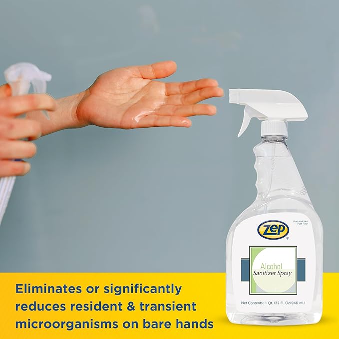 Zep Alcohol Hand Sanitizer Spray - 32 oz (Case of 12) 90001-70% Ethanol-Based, Non-Foaming for Dispensers, Manufactured in the USA
