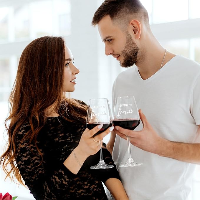 AW BRIDAL Engagement Gifts for Couples Wine Glasses Set, 2026 Fiance Gifts for Women and Newlyweds, Engaged Wine Glasses with Wine Stopper and Wood Keepsake Box, Bridal Shower Gifts for Bride