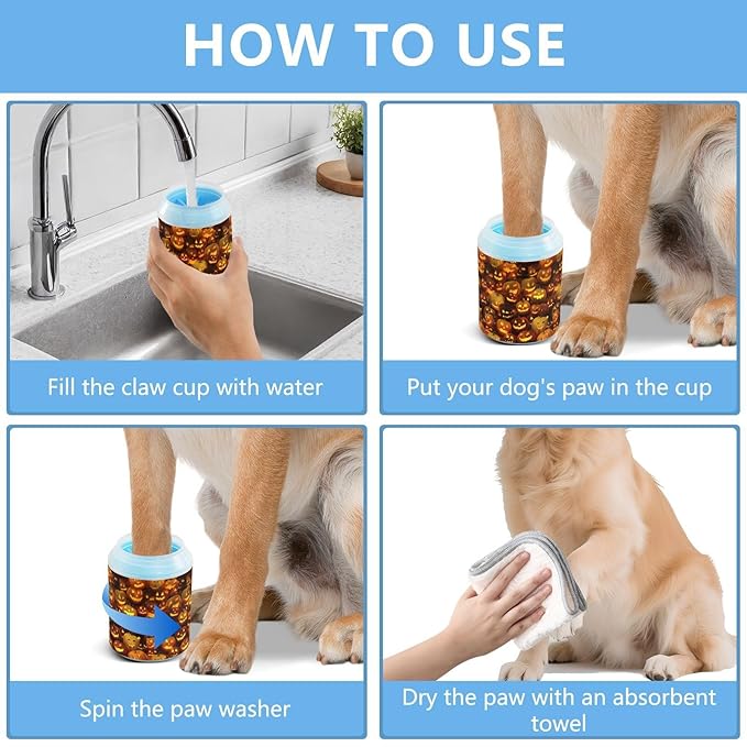 Dog Paw Cleaner Cups for Dogs Pets Foot Washer Paw Scrubber for Medium Small Cats Dogs Cute Cleaning Cup Orange Spooky Halloween Pumpkin Lanterns