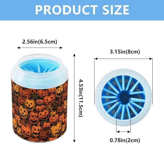 Dog Paw Cleaner Cups for Dogs Pets Foot Washer Paw Scrubber for Medium Small Cats Dogs Cute Cleaning Cup Cartoon Orange Halloween Pumpkin Lanterns
