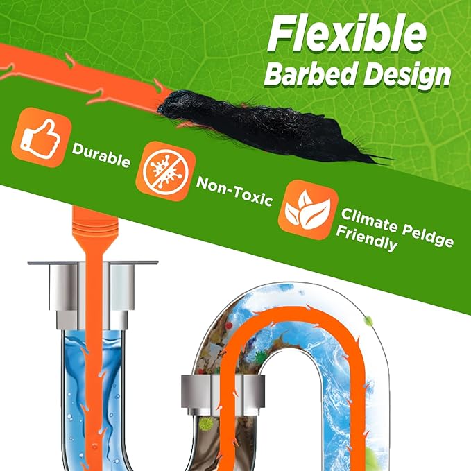 Forlivese 25 Inch Drain Snake,Drain Clog Remover,Sink Snake for Sewer Kitchen Sink Bathroom Tub Toilet Clogged Drains Relief Cleaning Tool 3 Pack