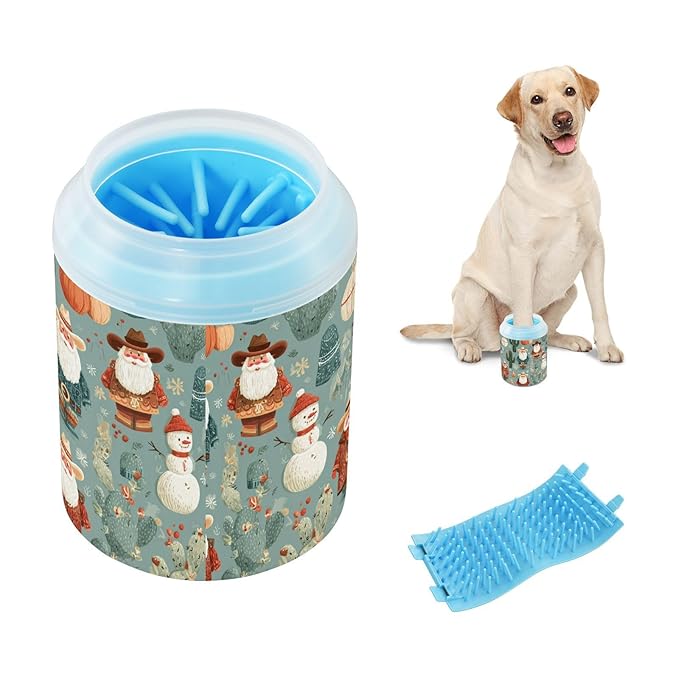 Dog Paw Cleaner Cups for Dogs Pet Foot Washer Paw Scrubber for Small Medium Large Dogs Cats Cleaning Cup Cowboy Christmas Santa and Cactus