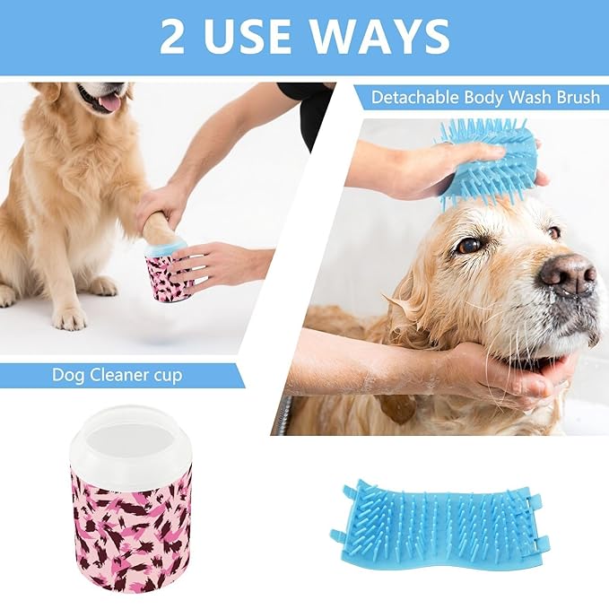 Dog Paw Cleaner Cups for Dogs Pets Foot Washer Paw Scrubber for Medium Small Cats Dogs Cleaning Cup Animal Print Pattern Pink