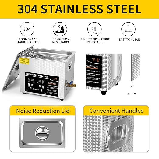 Ultrasound Cleaning Machine 10L Digital Ultrasonic Parts Cleaner with Timer 40kHz SUS 304 Stainless Steel Lab Sonic Cleaner for Professional Tools,Metal Parts,Jewelry,Eyeglasses